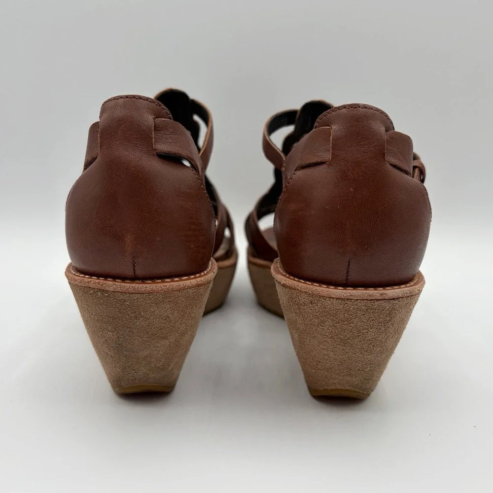 Camper Damas Cognac Leather Caged Slingback Wedge Sandals Sz 36/6